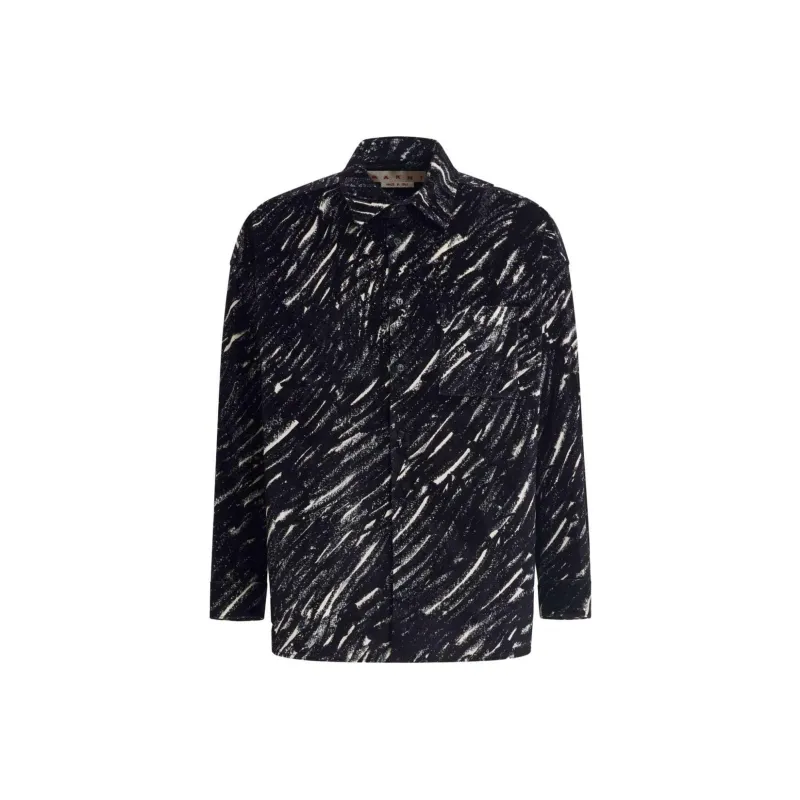 MARNI Crayon Printed Oversized Flocked Denim Shirt-0