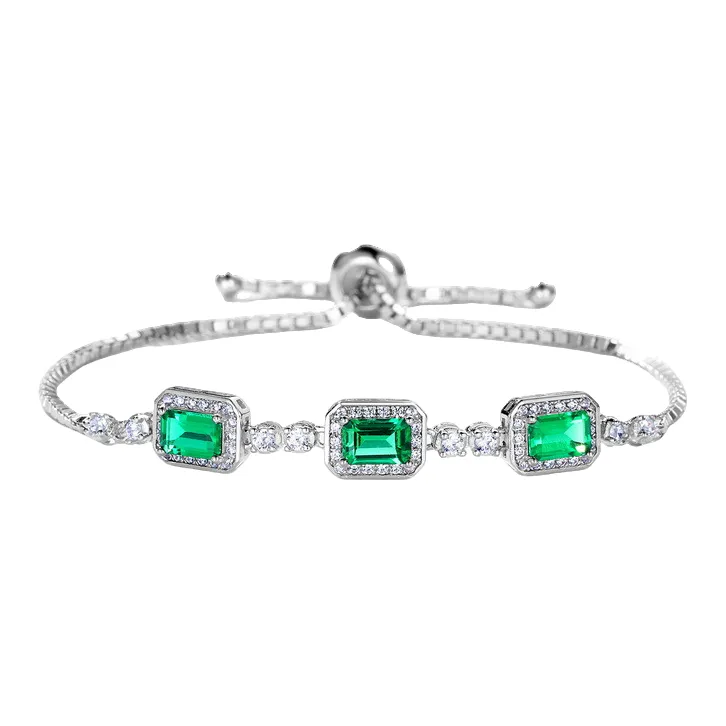 KOYOOME S925 Sterling Silver Cultured Emerald Bracelets Unisex-0