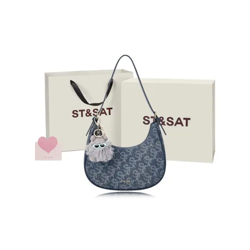 ST&SAT Fabric Crescent Bag, Underarm Shoulder Bag Regular Women's Blue