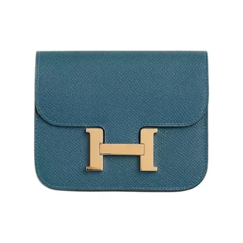HERMES Constance Slim Epsom Leather Wallet Women's 7A Bleu Thalassa Sea Blue