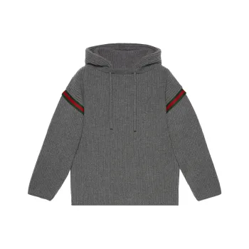 GUCCI Web Striped Drawstring Knit Hoodie