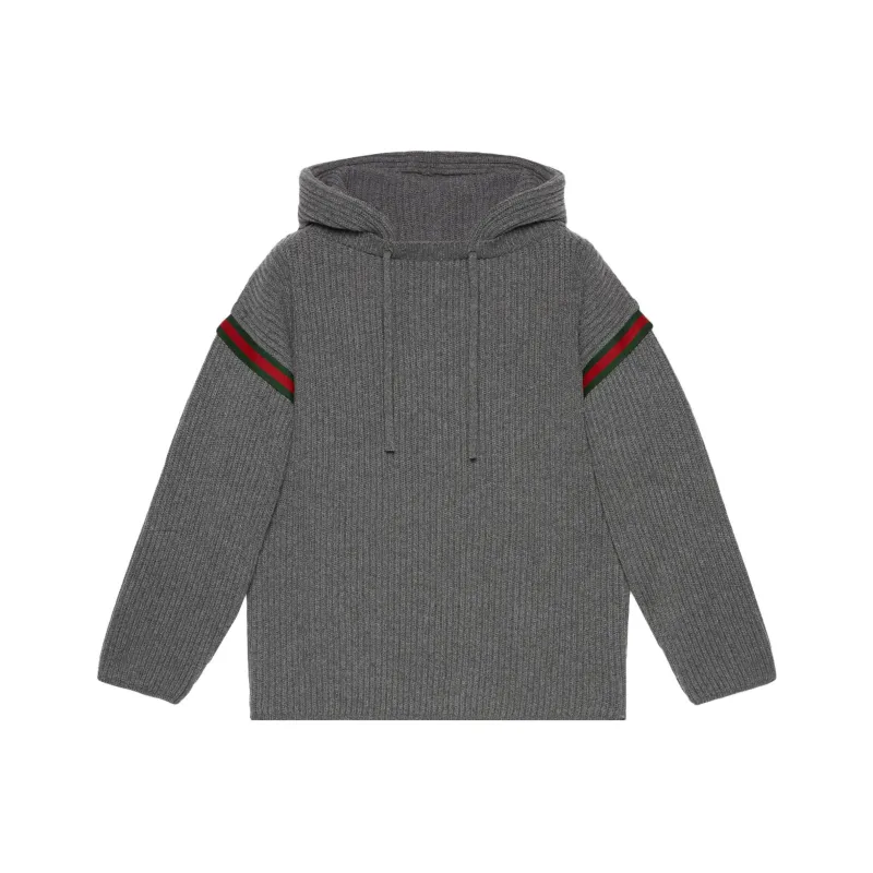 GUCCI Web Striped Drawstring Knit Hoodie-0
