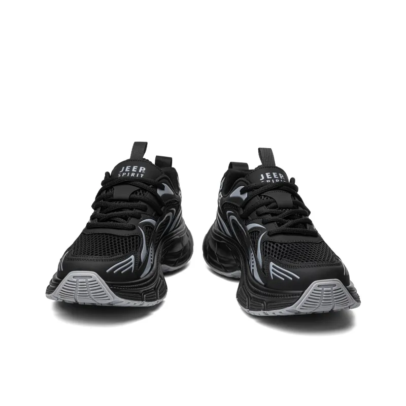 JEEP SPIRIT Cushioning Height Increasing Abrasion Resistant Breathable Slip Resistant Low Top Casual Shoes Men's Black-4