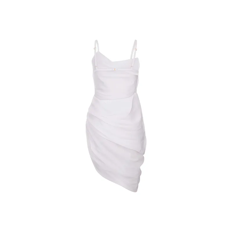 Jacquemus Saudade Asymmetric Draped Mini Dress White-1