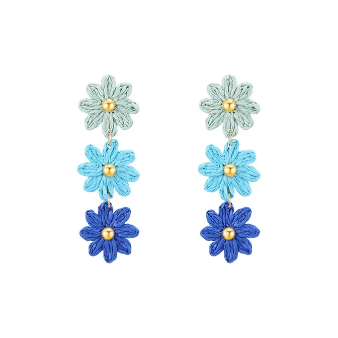 Peach Tea Multicolor Straw Woven Stud Earrings Women's-3