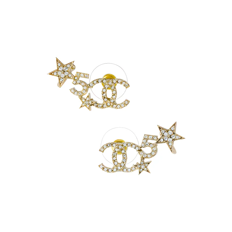 CHANEL Metal With Rhinestones Earrings Women's Gold-1