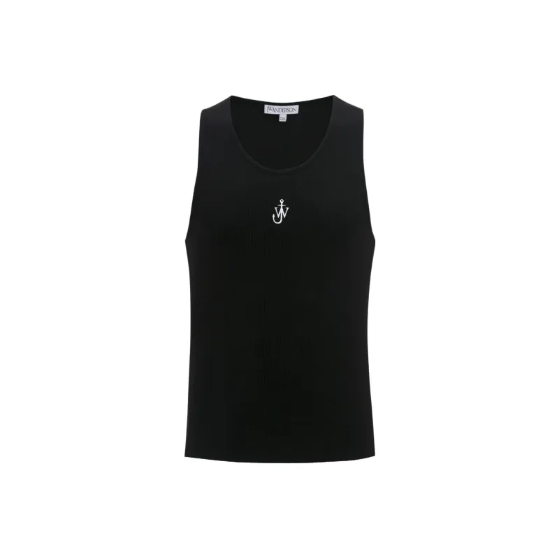 JW Anderson Logo Embroidered Ribbed Knit Sleeveless Tank Top-0