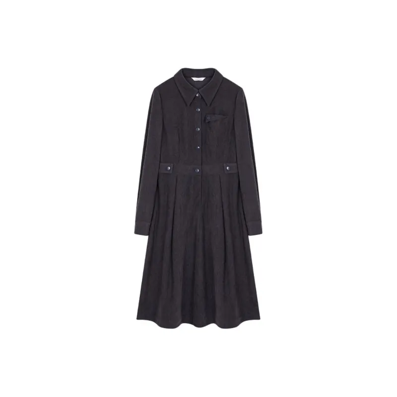 Mo Han Yi Mei Long Sleeved Dress Women's Navy Blue-0