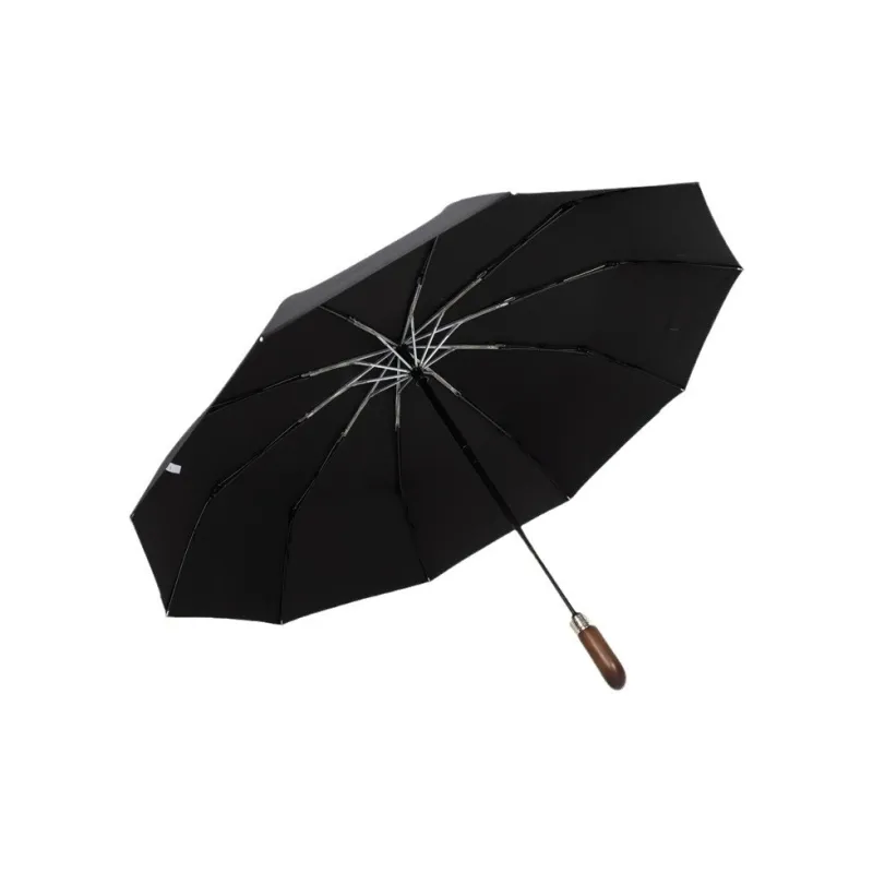 NingYi Wooden Handle Premium Fully Automatic Large Thickened Reinforced Windproof Double Foldable Umbrella For Business-0