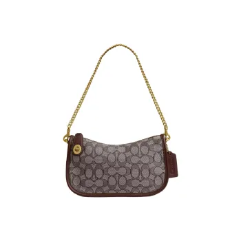 COACH Swinger Iconic Jacquard Handbag, Shoulder Bag Medium Size Women's Brass With Oak Maple