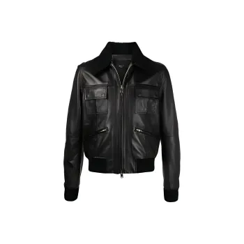 AMIRI Shearling Collar Aviator Leather Jacket