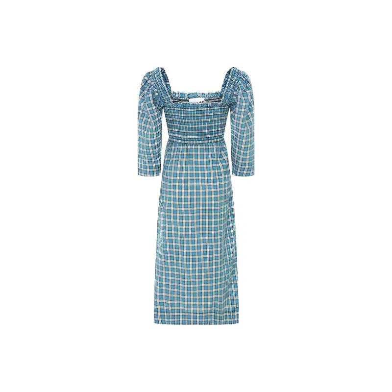 GANNI Short Sleeved Dresses Women's Blue-1