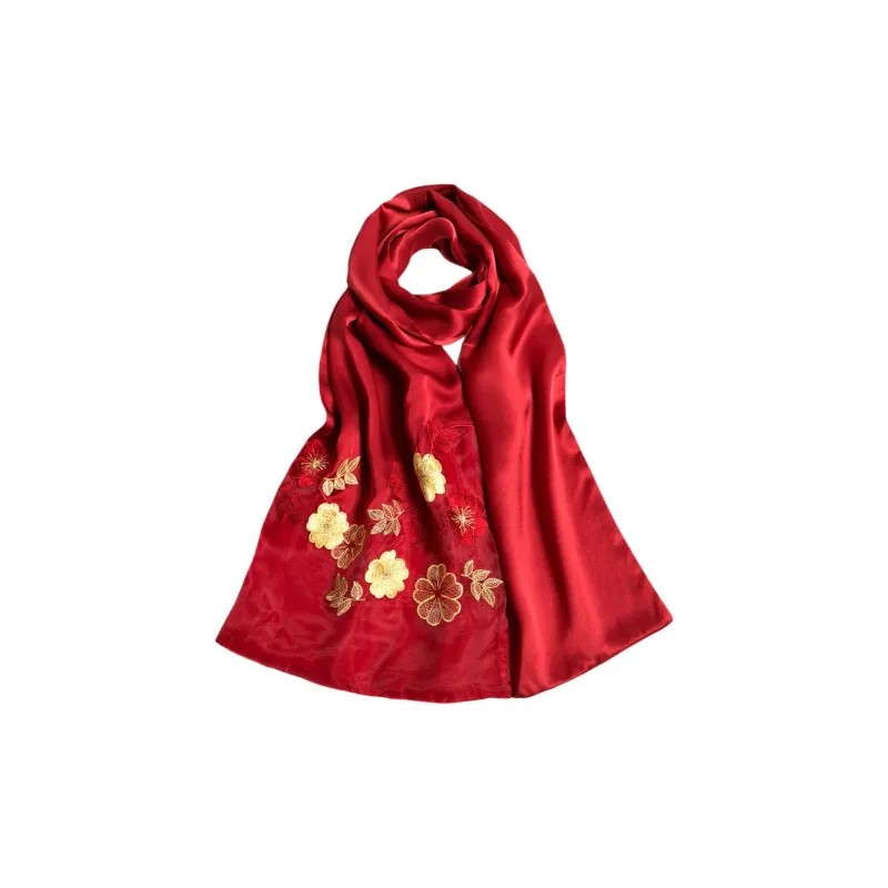 Red Bean 100% Mulberry Silk Scarves Women's-6