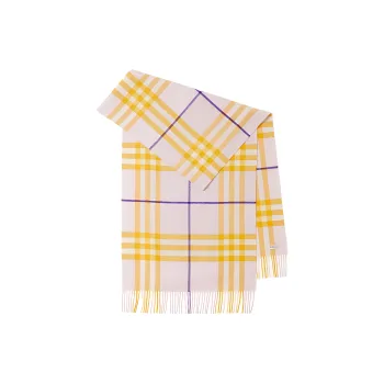 Burberry Check Pattern Fringed Cashmere Scarf