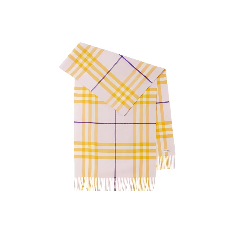 Burberry Check Pattern Fringed Cashmere Scarf-0