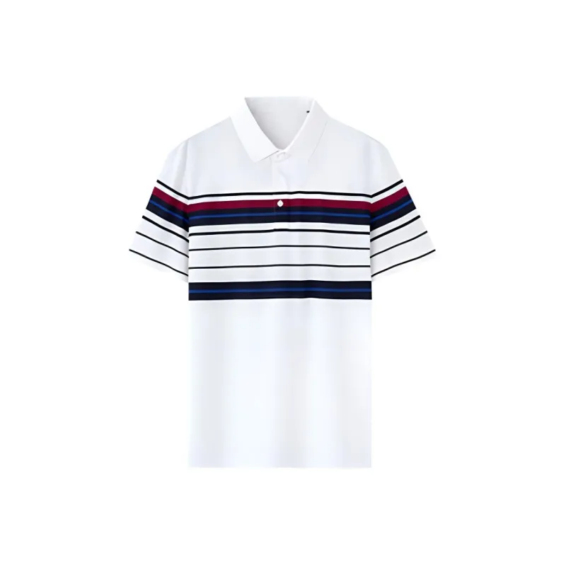 GOLDLION Polo Shirt Men's White Base Multicolor Stripes-00-0