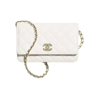 CHANEL Calfskin Wallet, Shoulder Bag Women's White