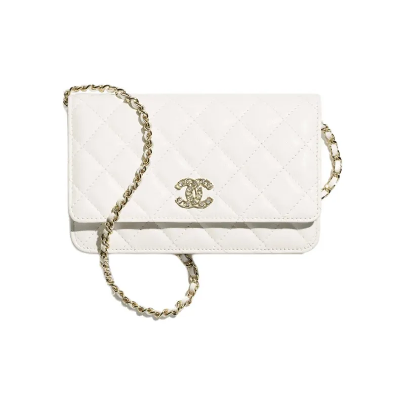 CHANEL Calfskin Wallet, Shoulder Bag Women's White-0