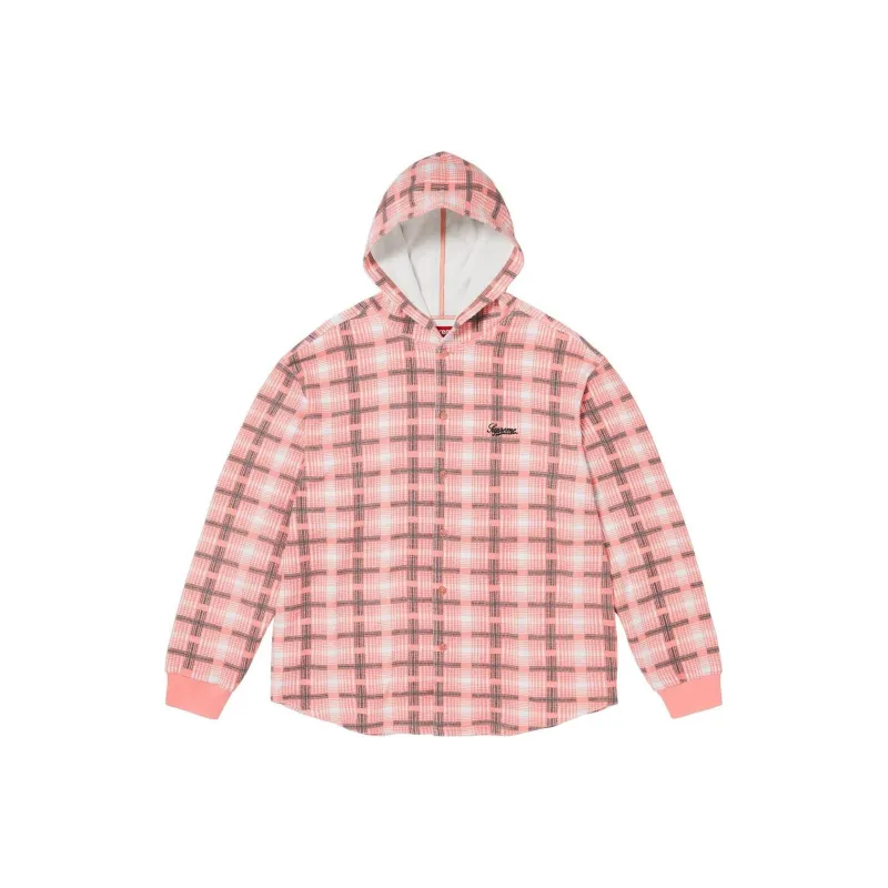 Supreme Hooded Plaid Knit Shirt-0