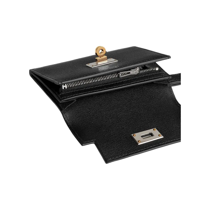 HERMES Kelly Pocket Chamkila Goatskin Wallet Women's 89 Noir Black-2