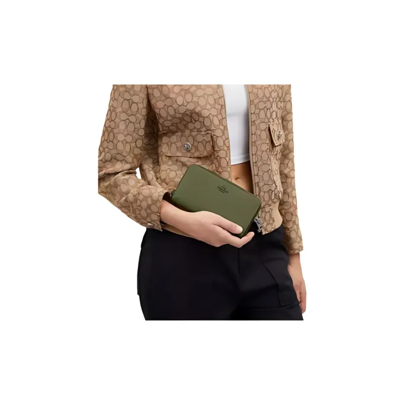 COACH Id Zip Wallet Refined Pebble Leather Clutches Card Holder Wallet Medium Size Women's Grass Green-3