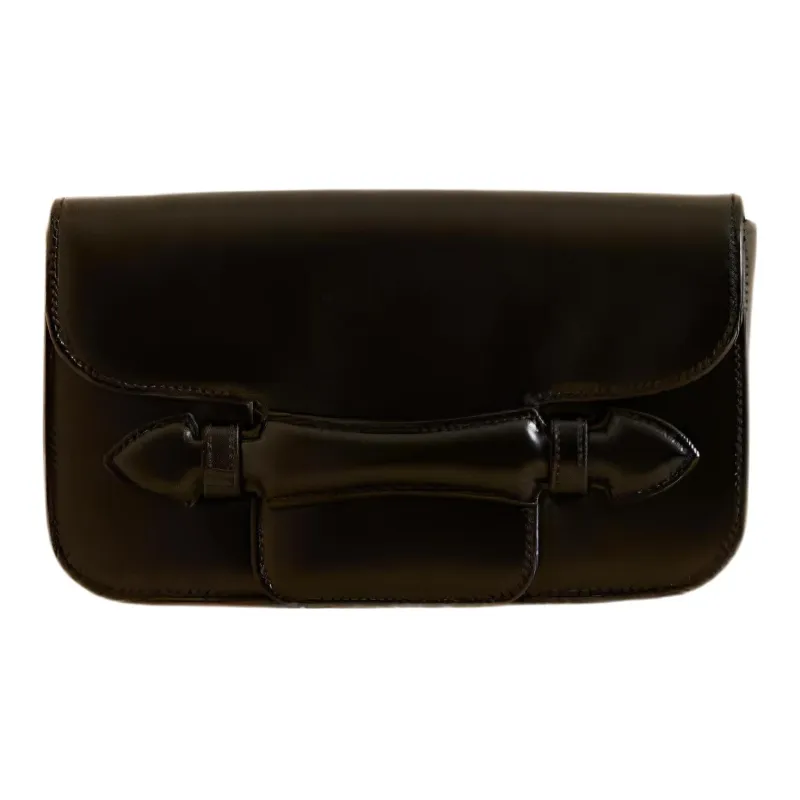 MARK CROSS Box Calf Palmetto Leather Patchwork Calfskin Clutch Women's Black-0