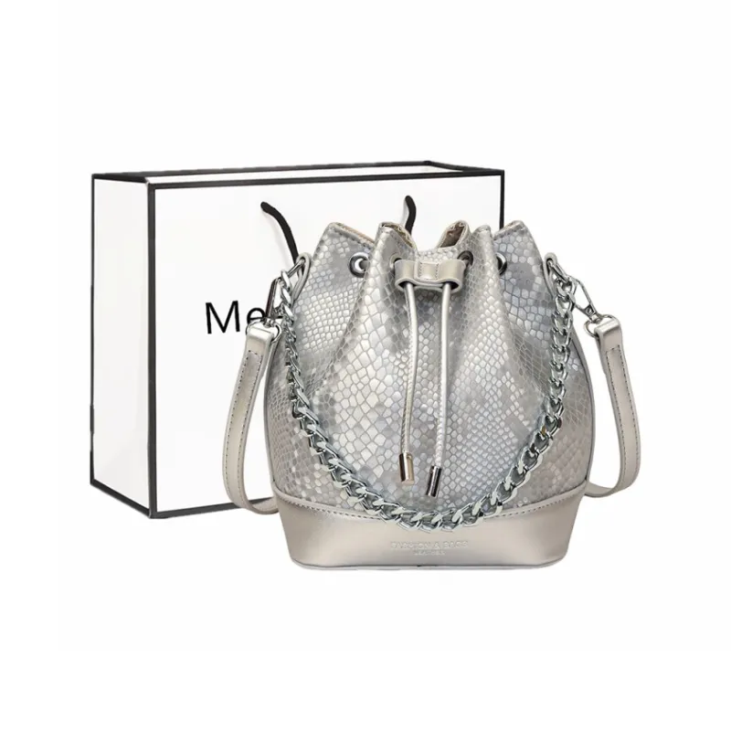 Fitchell PU Bucket Bag, Crossbody Bag Regular Women's Silver/Pink/Black & White/Black/Red/White-0