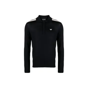 EMPORIO ARMANI Side Stripe Detailed Knitted Polo Jumper