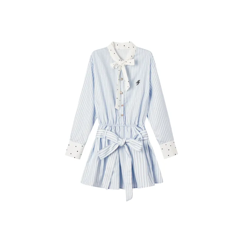 XUANSHU Long Sleeved Dress Women's Blue-1