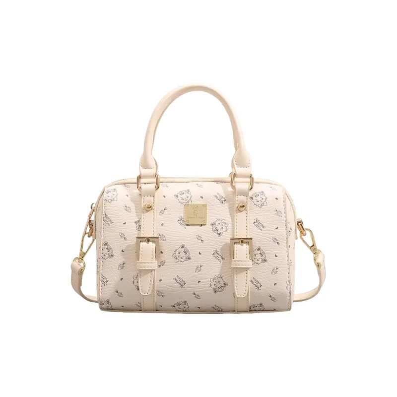 PESASRIE PU Boston Bag, Shoulder Bag, Crossbody Bag, Handbag Regular Women's Light Pink/Ecru-10