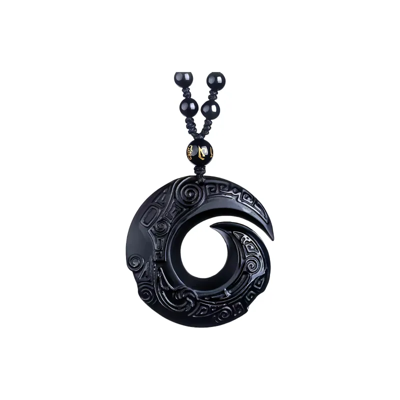Lingxiang Yurun Obsidian Necklaces Unisex-4