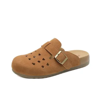 JOSINY Rubber Sole Cut Out Odor Resistant Closed Toe Slippers Women's Apricot