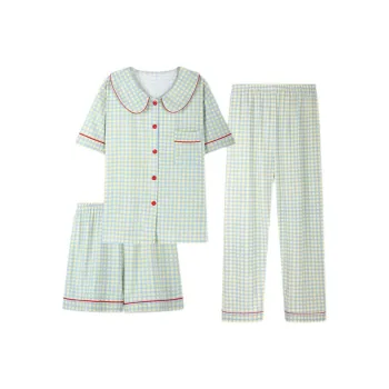 Sleep Pajama Set Women's Green Plaid