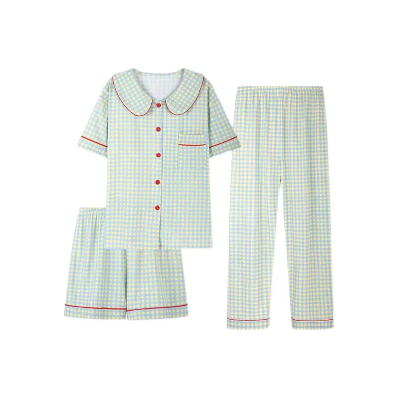 Sleep Pajama Set Women's Green Plaid-0