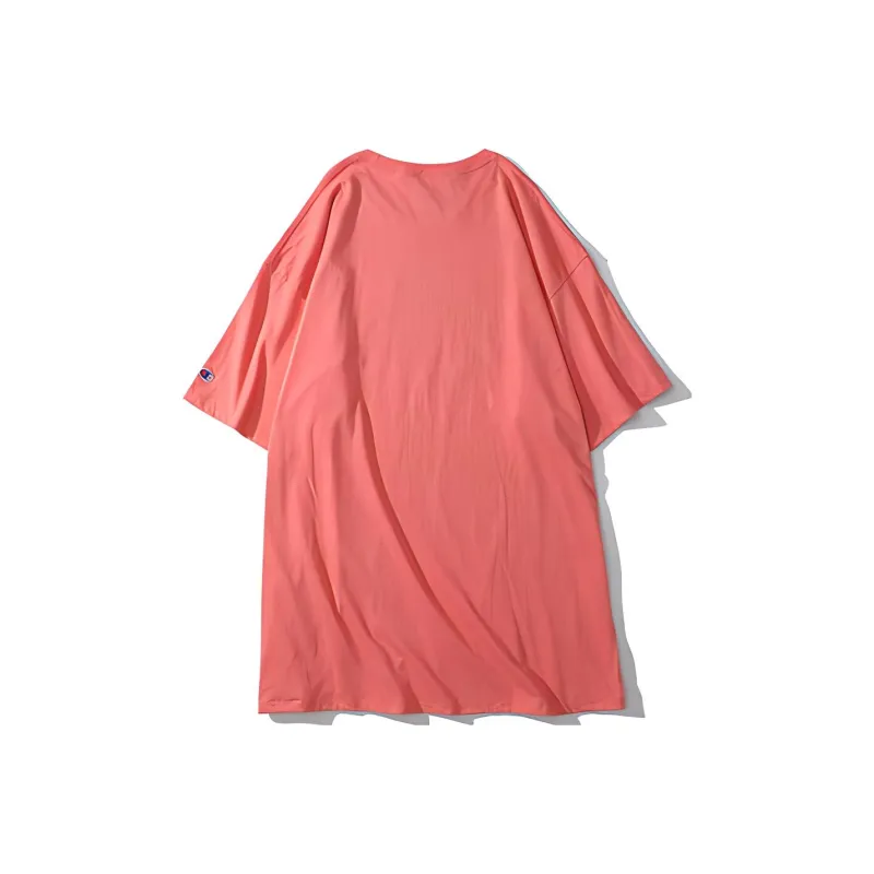 Champion Drop Shoulder Sleeve T Shirt Unisex Peach Pink US Version-1