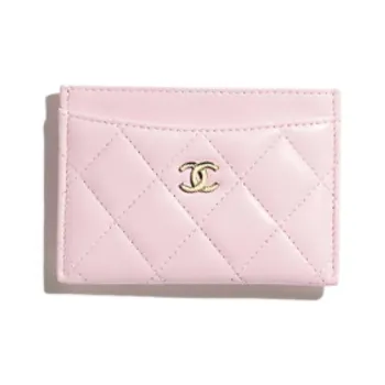 CHANEL Lambskin Card Holder Women's Light Pink
