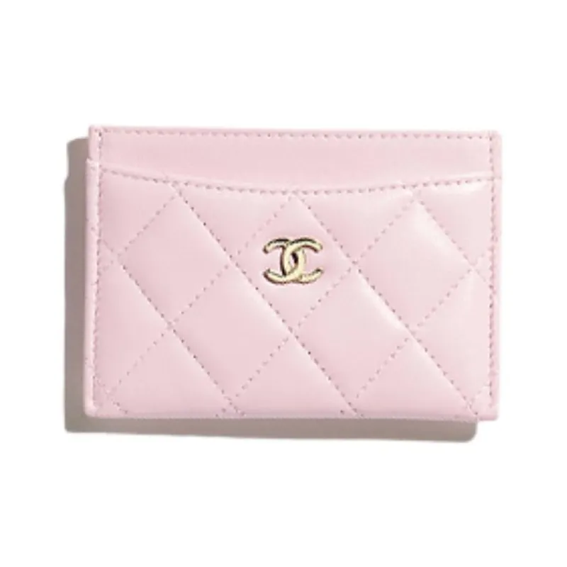 CHANEL Lambskin Card Holder Women's Light Pink-0