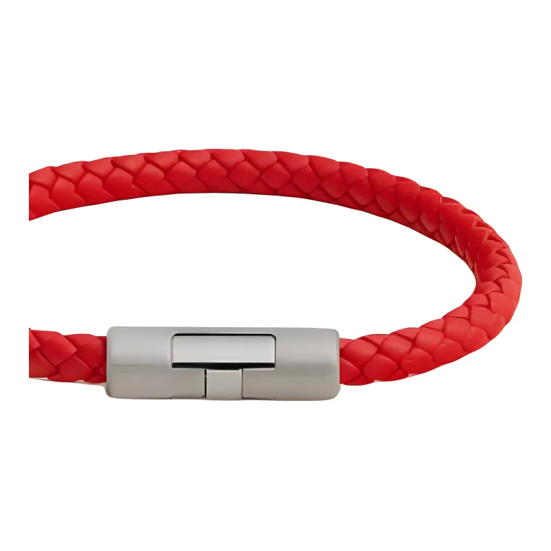 HERMES Leather Palladium Bracelets Men's Red-2
