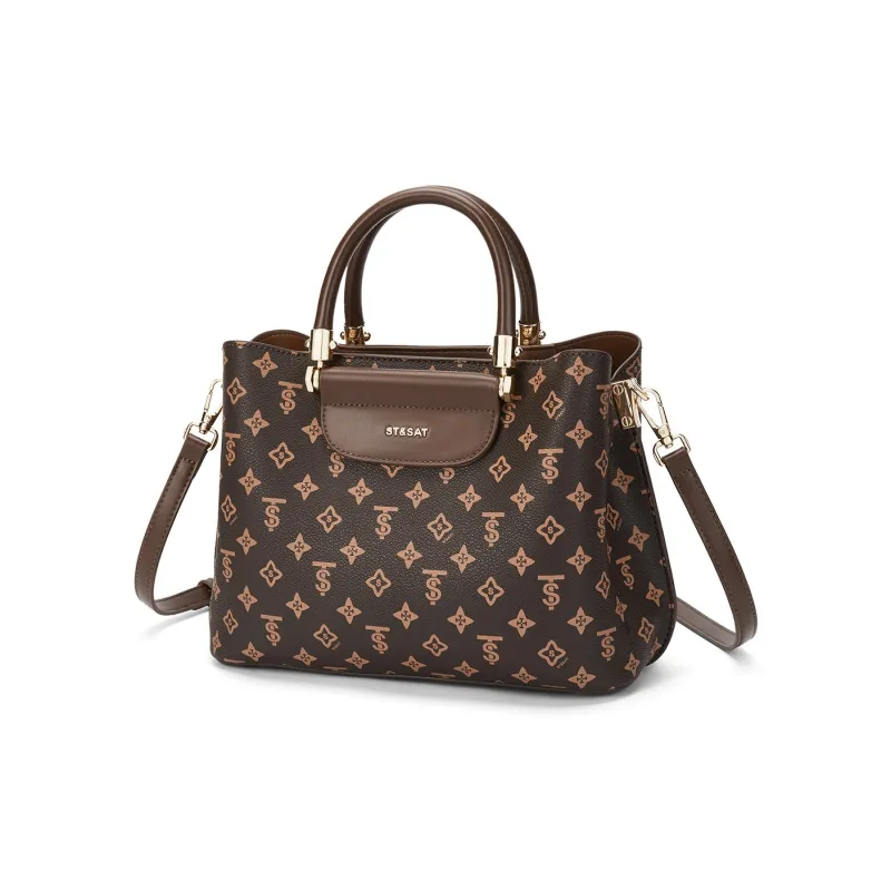 ST&SAT PVC Synthetic Leather Shoulder Bag, Crossbody Bag, Handbag Women's Apricot/Coffee-2