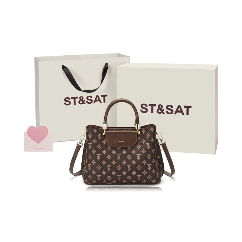 ST&SAT PVC Synthetic Leather Shoulder Bag, Crossbody Bag, Handbag Women's Apricot/Coffee-0