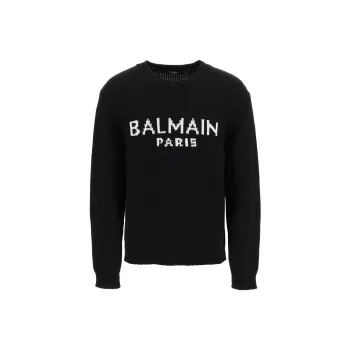 BALMAIN Logo Intarsia Knit Crewneck Jumper