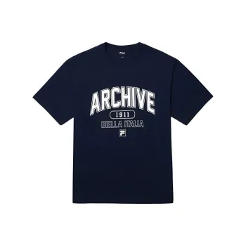 FILA Drop Shoulder Sleeve T Shirt Unisex Navy Blue