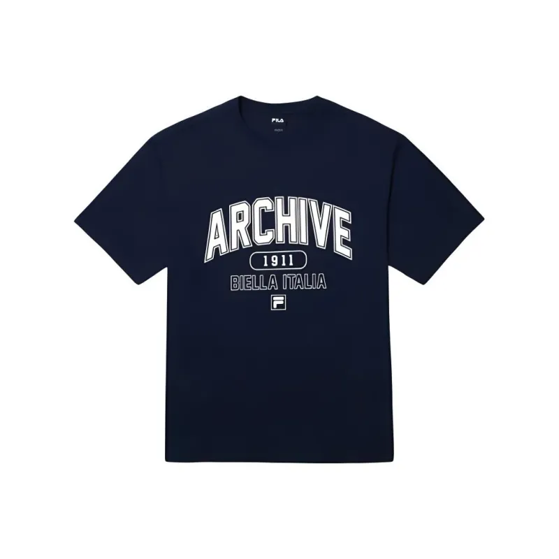FILA Drop Shoulder Sleeve T Shirt Unisex Navy Blue-0