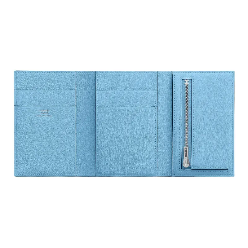 HERMES Bearn Mysore Goat Skin Wallet Women's 7N Celeste Sky Blue-1