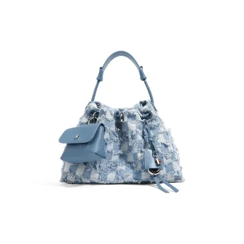 CLEVER& KETCH Denim Shoulder Bag, Crossbody Bag, Handbag, Hobo Bag Women's Greek Blue/Denim & Pink/Denim & Brown