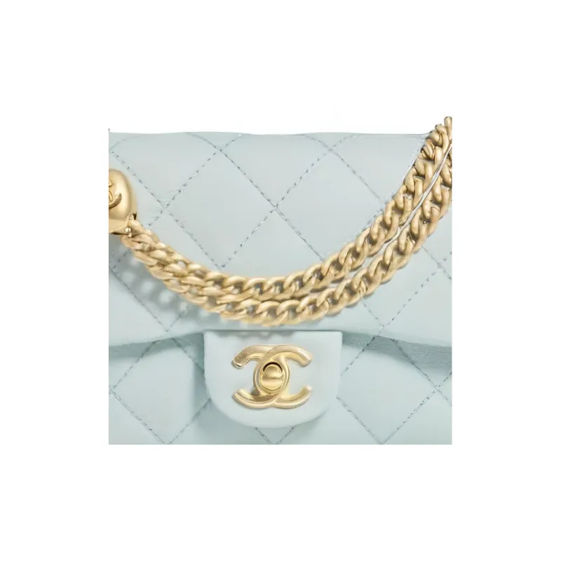 CHANEL Grain Cow Leather Flap Bag, Shoulder Bag, Crossbody Bag Mini Women's Mint Green-1