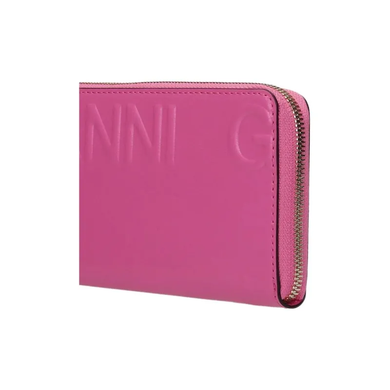 GANNI Leather Zip Closure Wallet Women's Pink-3