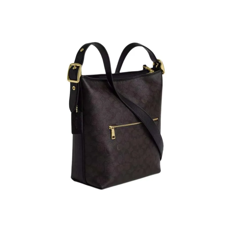 COACH Coated Canvas With Pebbled Leather Crossbody Bag, Shoulder Bag Medium Size Women's Walnut & Black-1