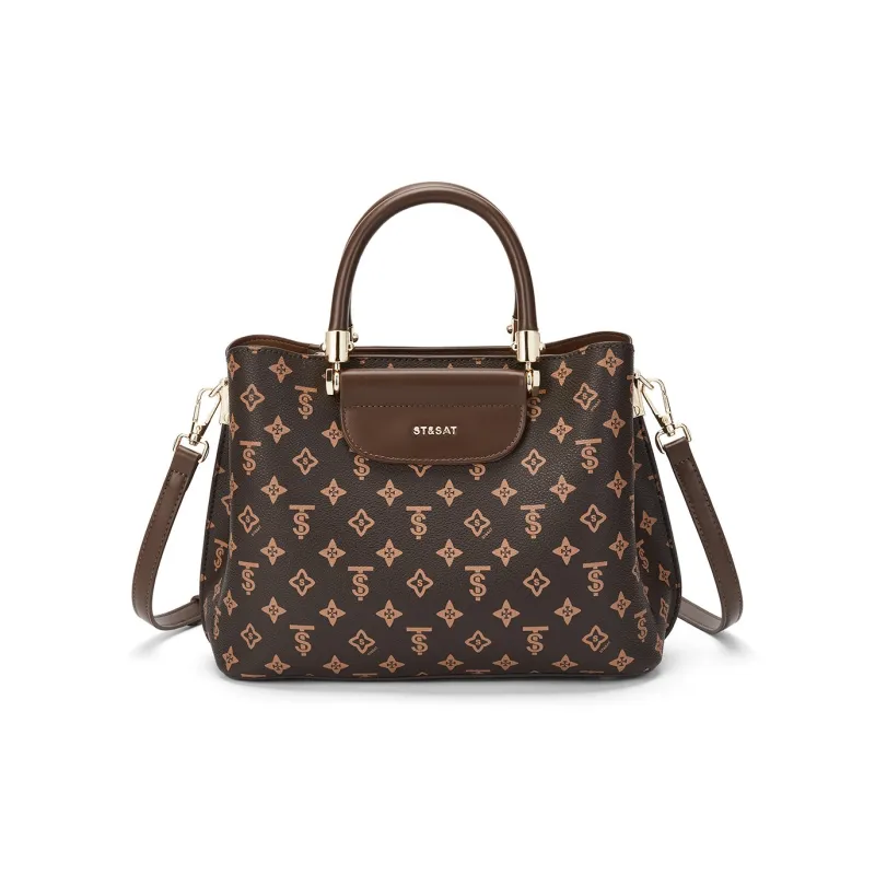 ST&SAT PVC Synthetic Leather Shoulder Bag, Crossbody Bag, Handbag Women's Apricot/Coffee-1