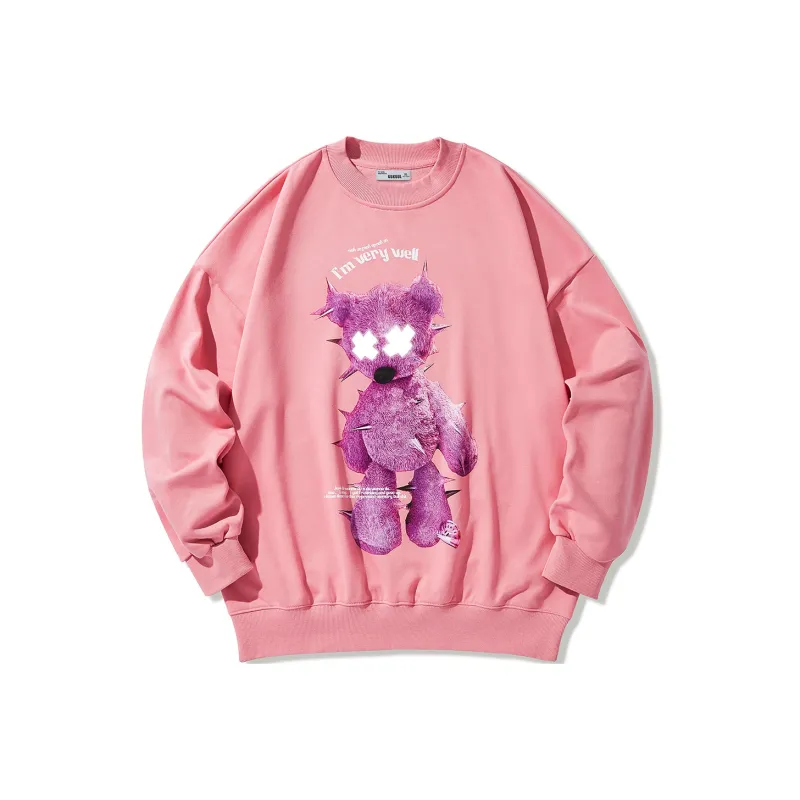 GUKUUL Reflective Bear Print Long Sleeved Crew Neck Pullover Sweatshirt Unisex-0